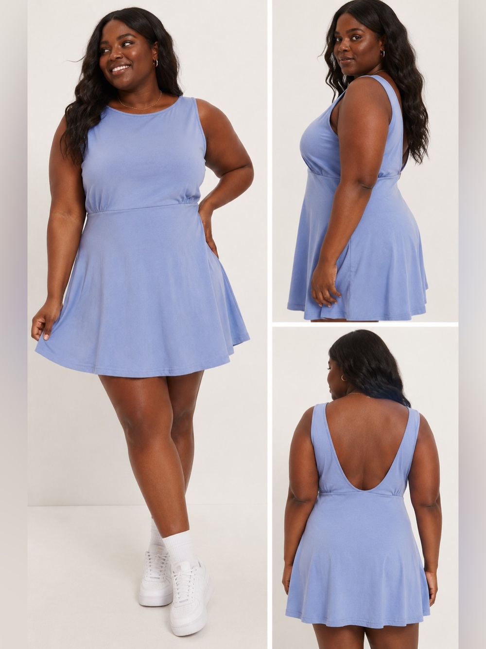 Aerie Monaco Blue Low Back Mini Dress XXL Soft Stretch Skater Dress